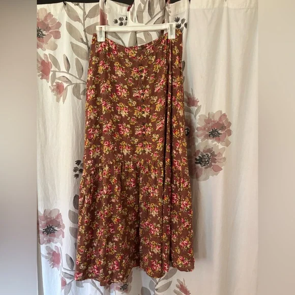 April Cornell Pink Floral Brown Blouse and Skirt Set - Picture 3 of 3